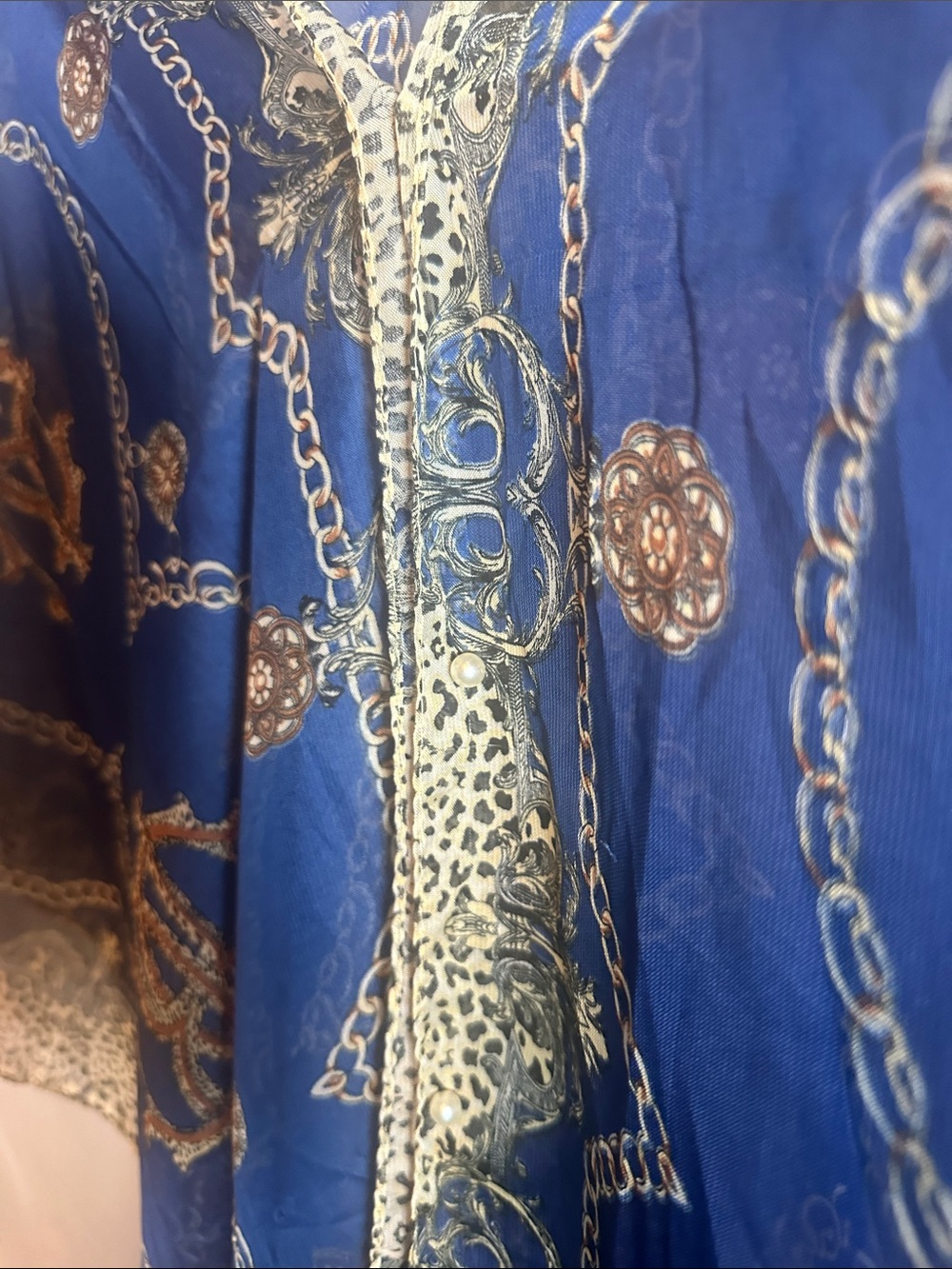 Source Unknown Royal Blue Sheer Kimono with Gold Chain Print - Picture 7 of 7